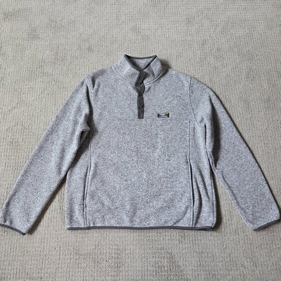 LL Bean Sweater Fleece Mens Large Gray Snap Closure Pockets Pullover - Picture 1 of 8